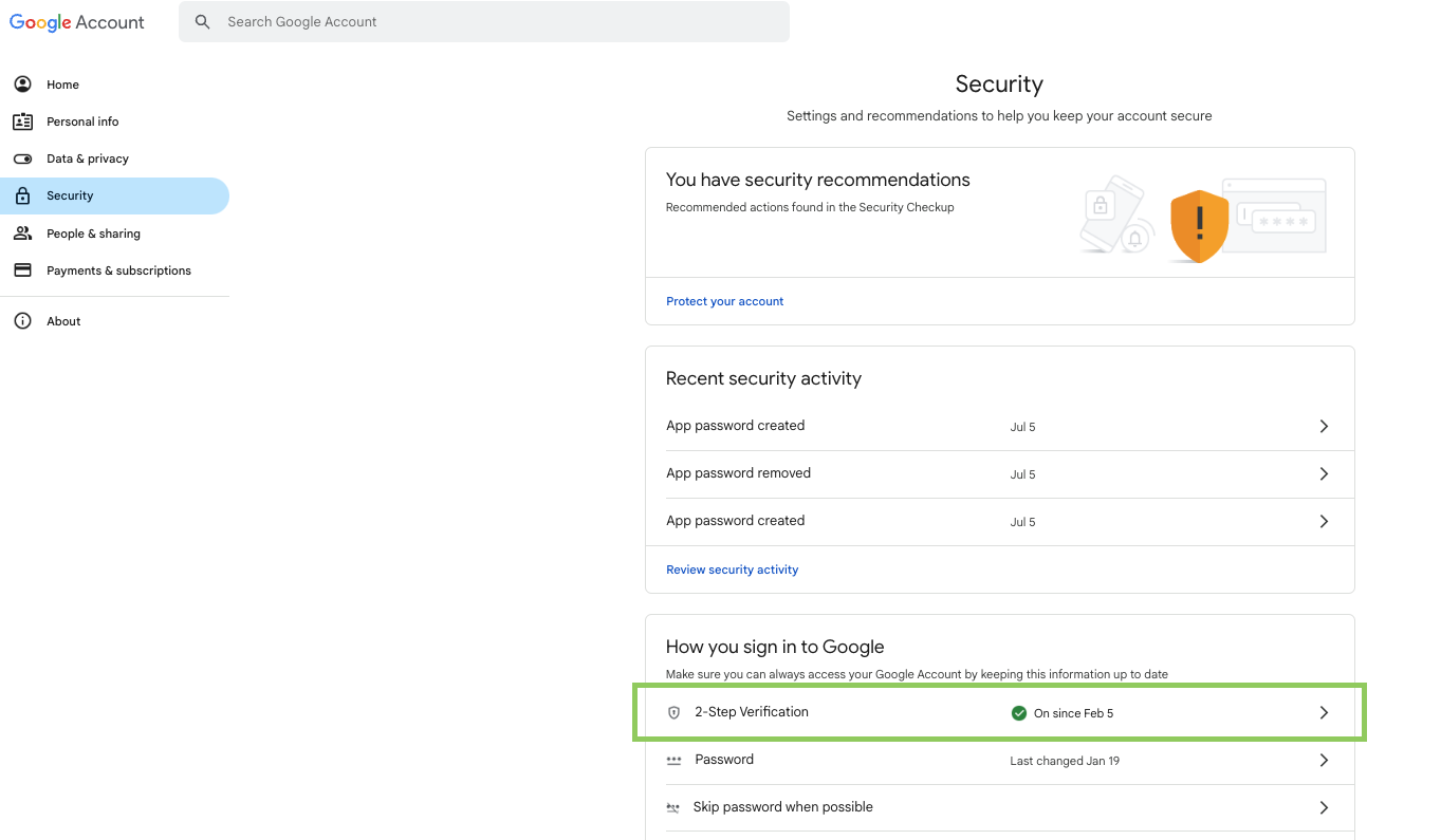 2-Step Verification Button