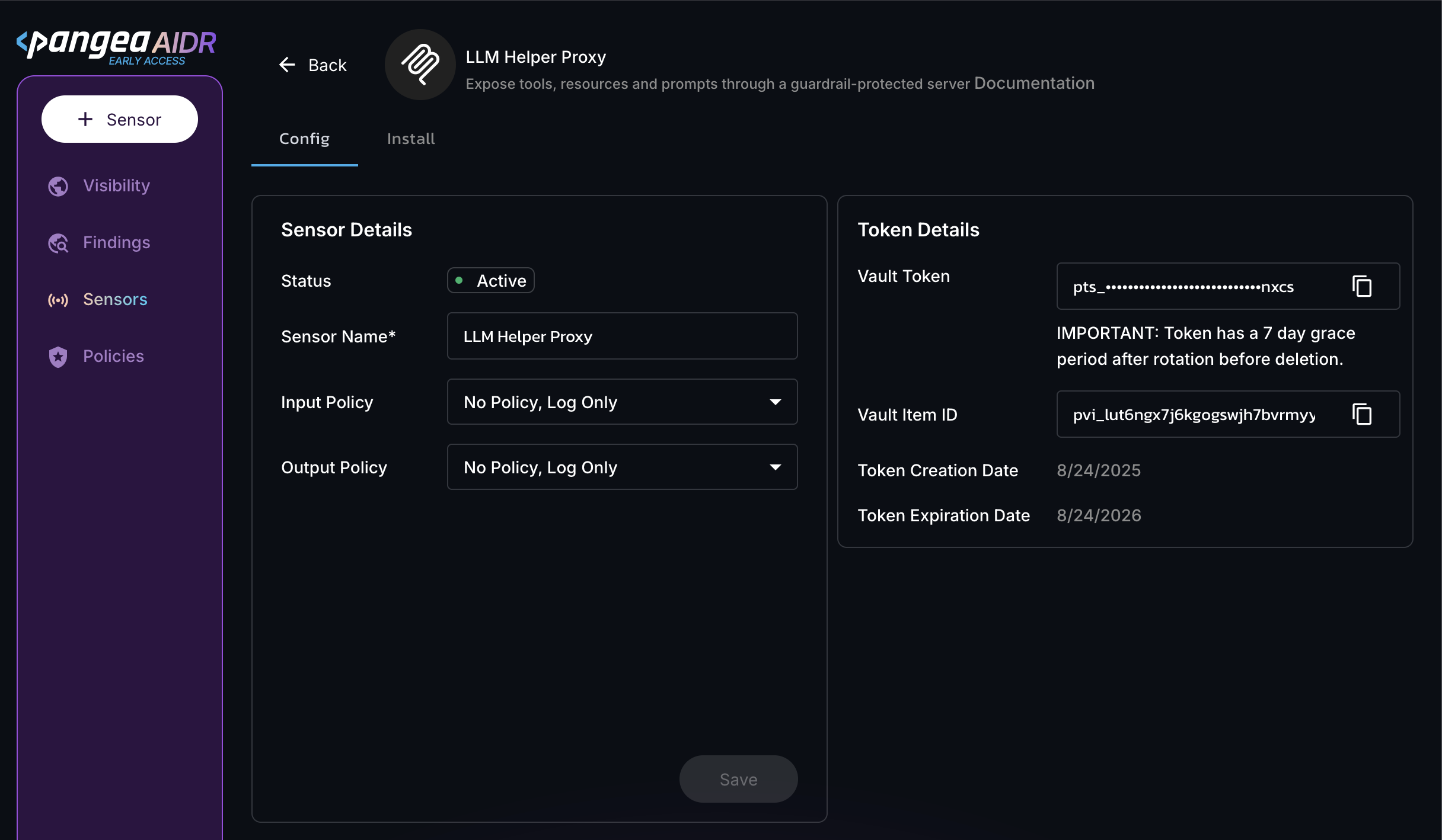 MCP collector Config page in the AIDR admin console