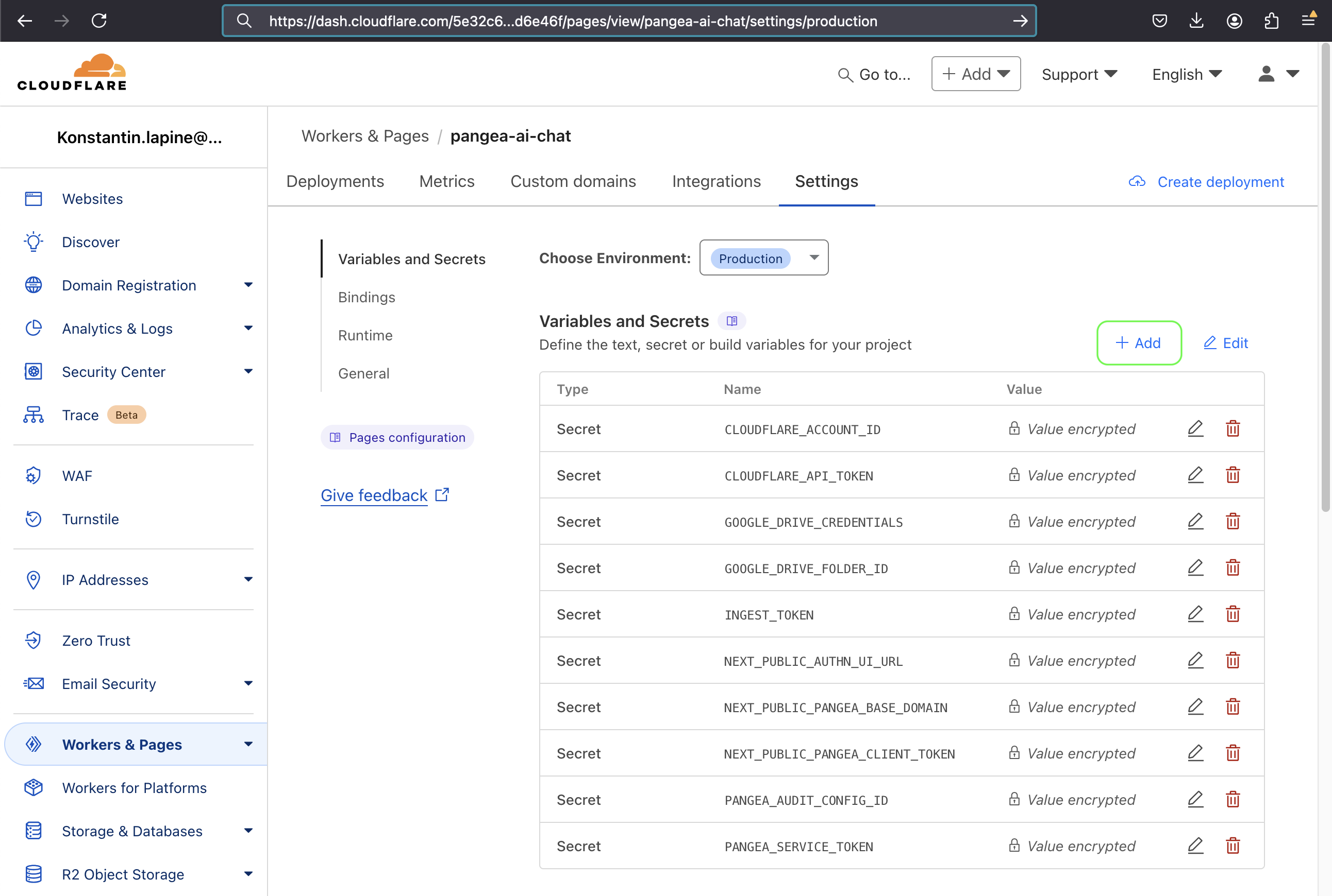 Workers & Pages deployment Settings in Cloudflare Dashboard