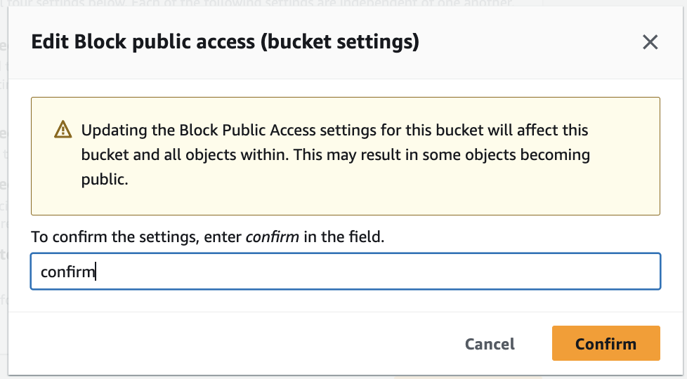 Block Public Access Confirm