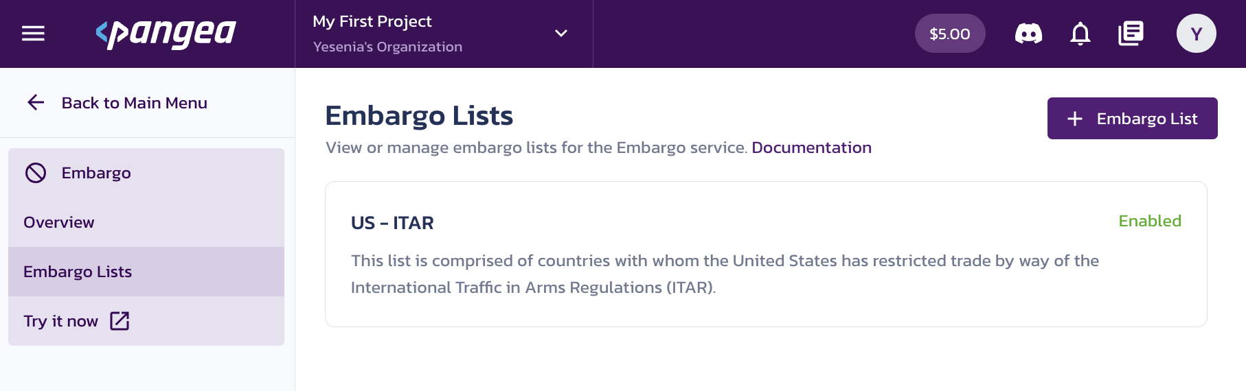 Embargo List Overview
