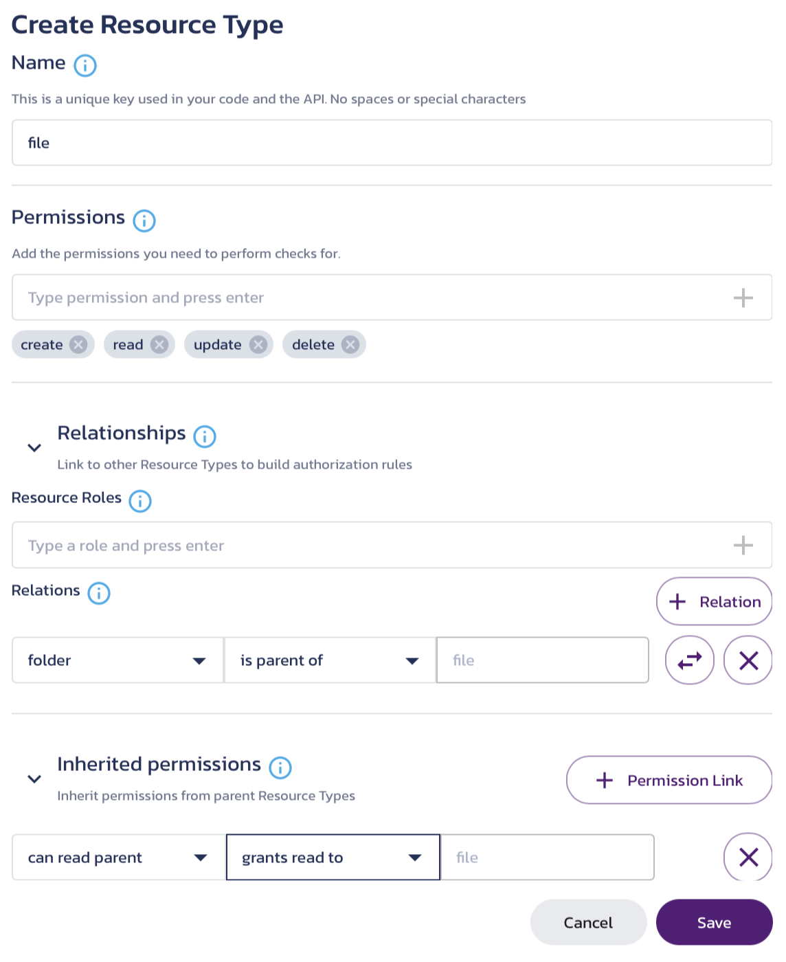 Create the file resource type with the proper settings for inherited permissions