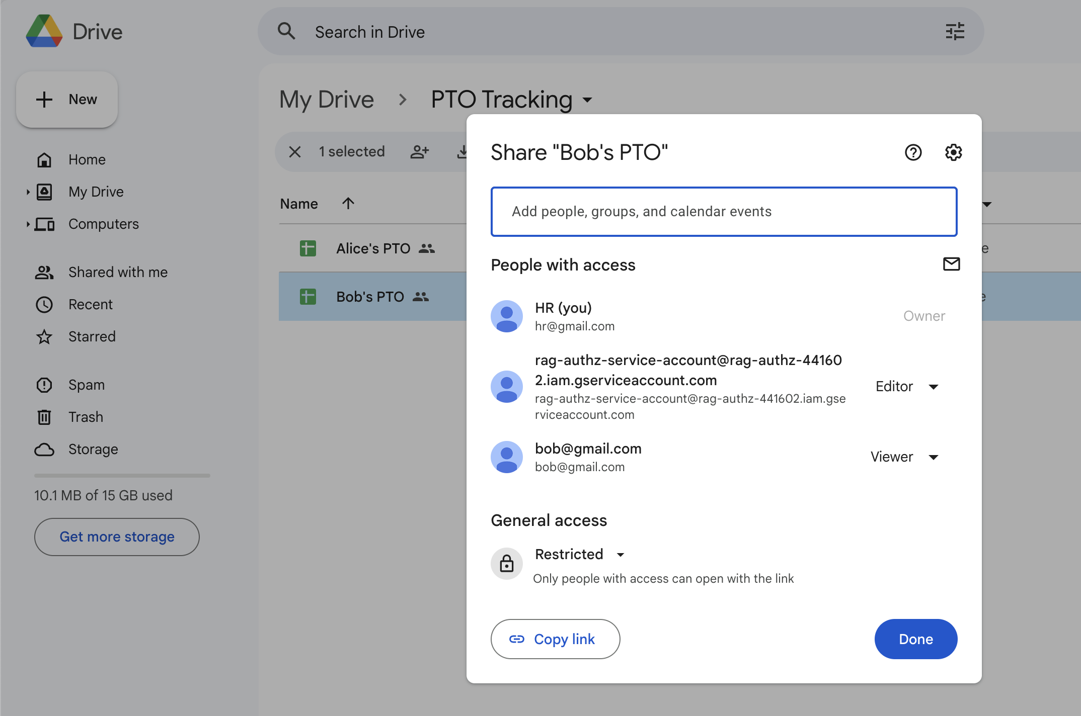 Google Drive file sharing dialog.