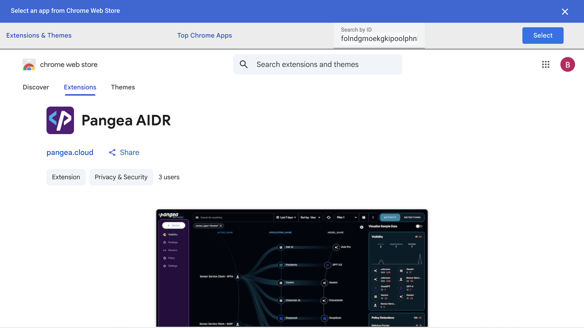 Add Pangea AIDR Chrome Browser extension from Chrome Web Store