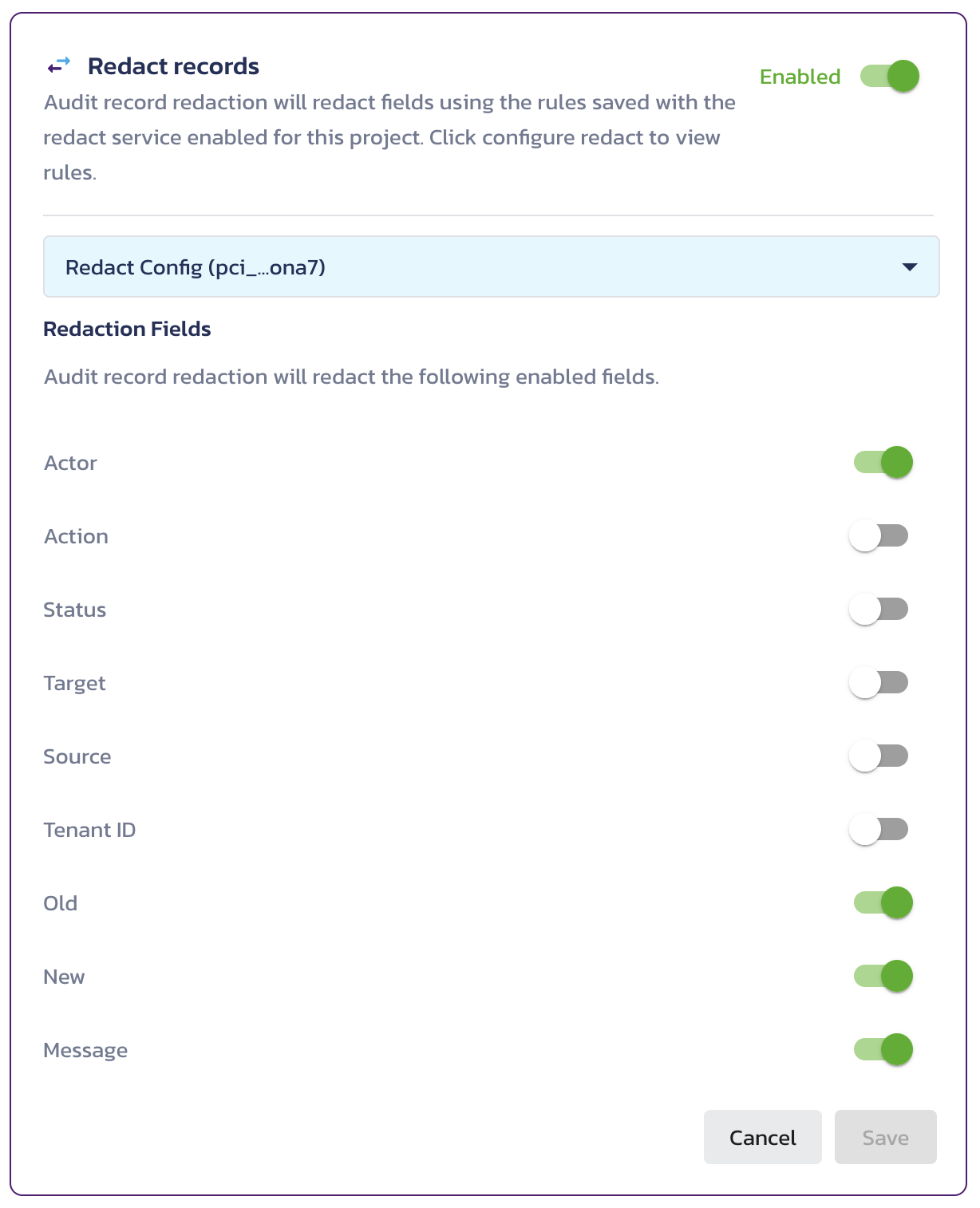 Enable FPE redaction on the actor field in Secure Audit Log Redact Records page in the Pangea User Console